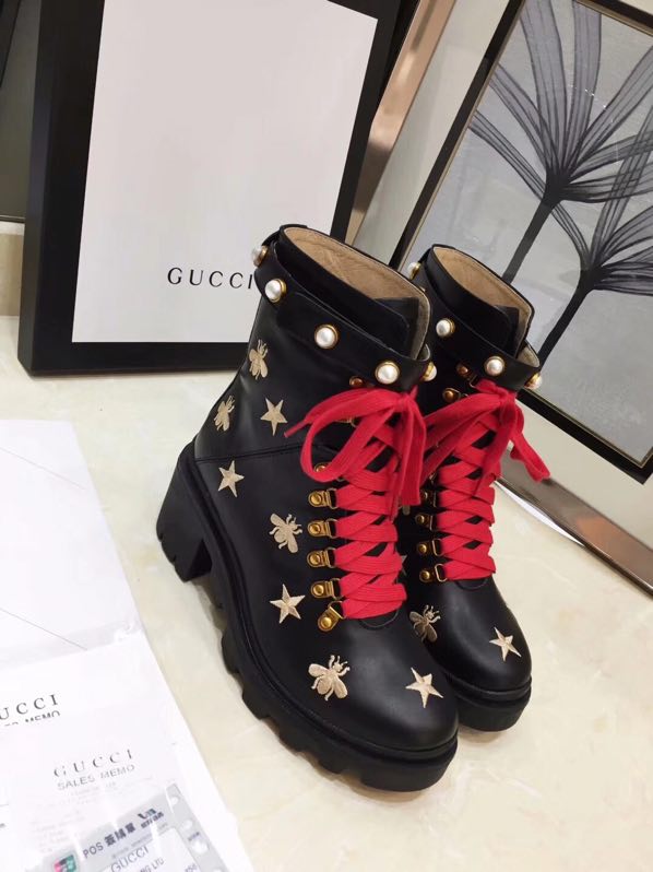 Gucci Leather embroidered ankle boot 498695 AYO10 1000 - Click Image to Close